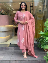 Premium ELEGANT COTTON KURTi pant dupatta SET