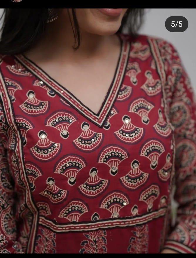 Heavy Quality Cotton Designer Frock-Style Kurti Pant Dupatta Set