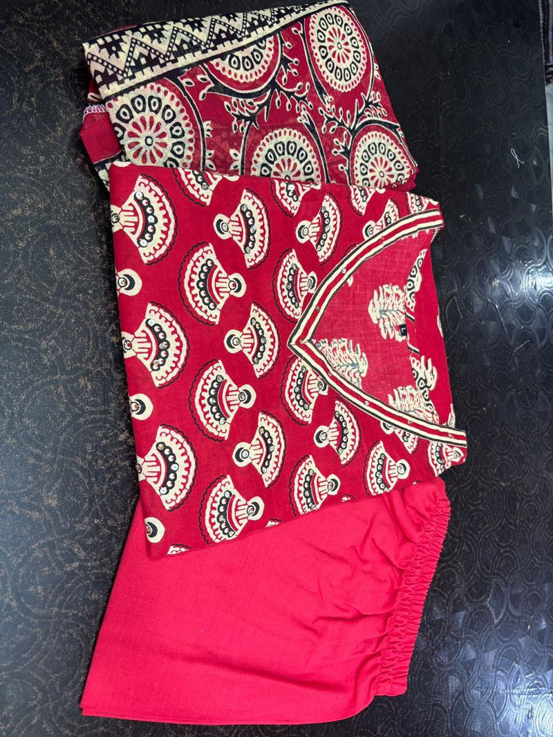 Heavy Quality Cotton Designer Frock-Style Kurti Pant Dupatta Set