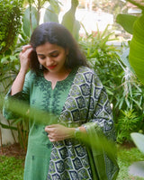 Premium Cotton Slub kurti pant dupatta set