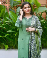 Premium Cotton Slub kurti pant dupatta set