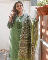 Premium Cotton Slub kurti pant dupatta set