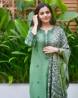 Premium Cotton Slub kurti pant dupatta set