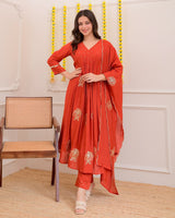 Pure Cotton Mal ANARKALI 3PCS EMBROIDERY SET