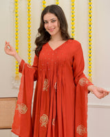 Pure Cotton Mal ANARKALI 3PCS EMBROIDERY SET