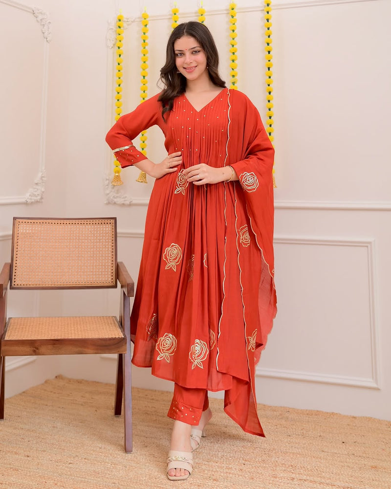 Pure Cotton Mal ANARKALI 3PCS EMBROIDERY SET