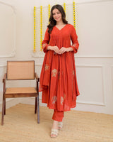Pure Cotton Mal ANARKALI 3PCS EMBROIDERY SET