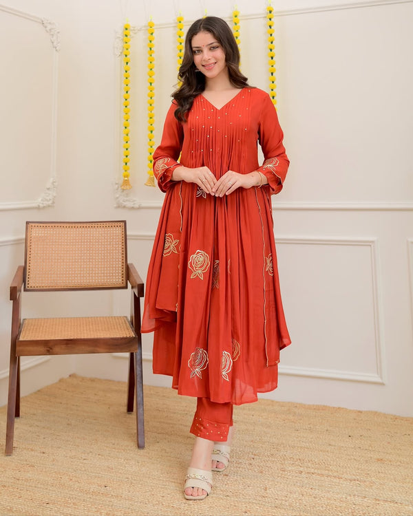 Pure Cotton Mal ANARKALI 3PCS EMBROIDERY SET