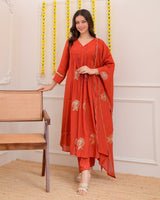 Pure Cotton Mal ANARKALI 3PCS EMBROIDERY SET