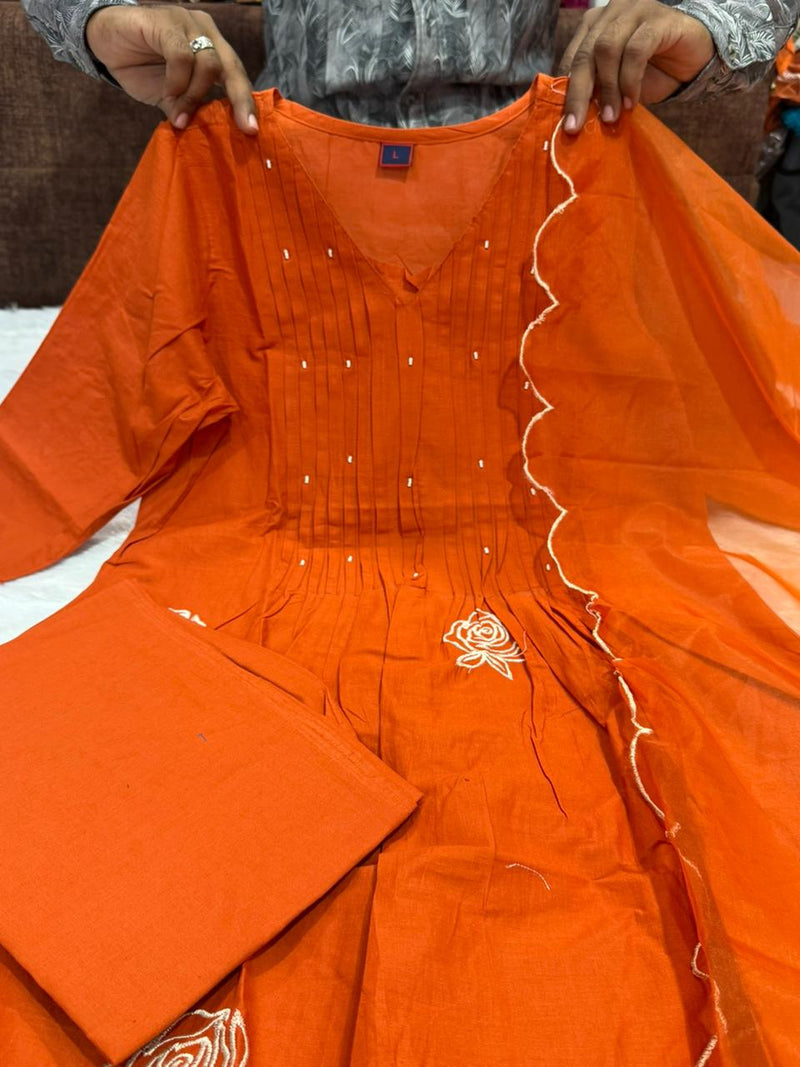 Pure Cotton Mal ANARKALI 3PCS EMBROIDERY SET