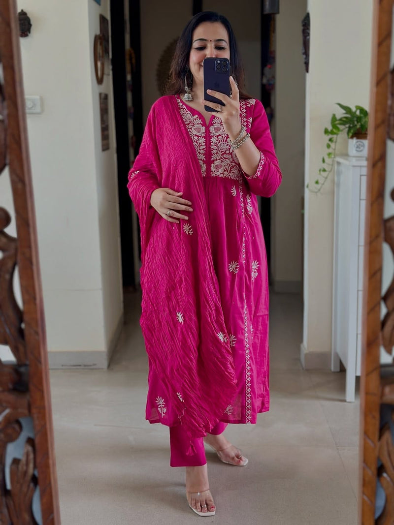 Pure Cotton Mal ANARKALI 3PCS EMBROIDERY SET