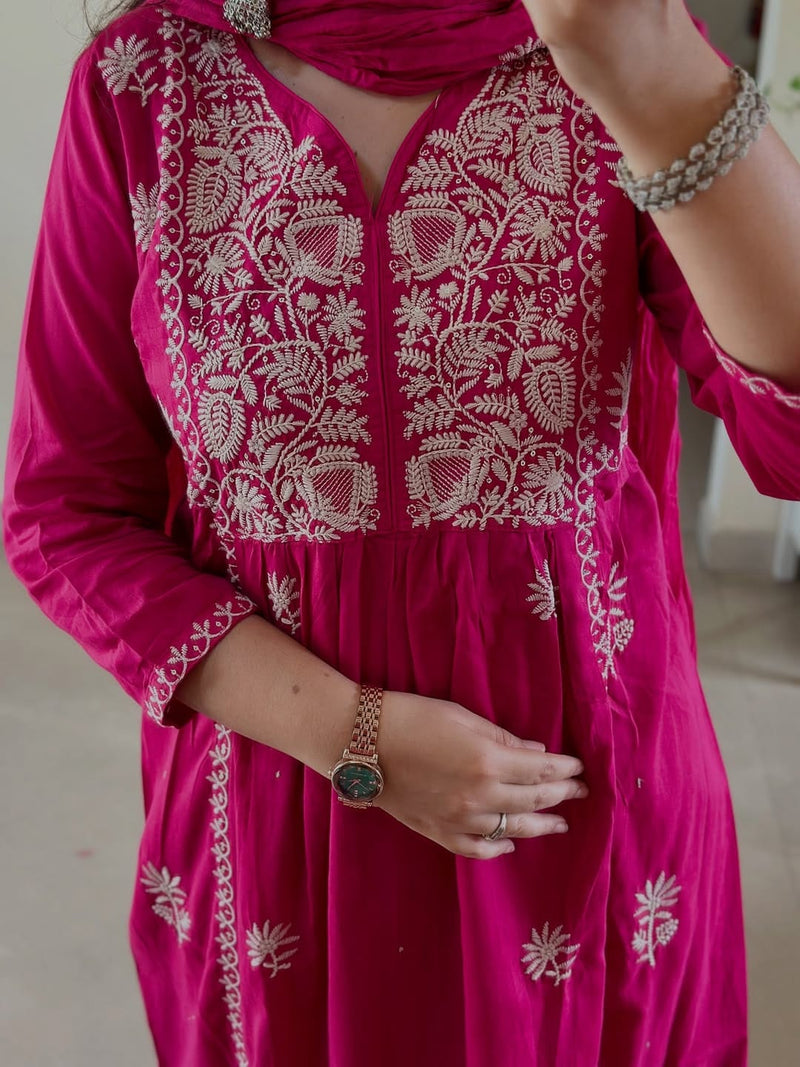 Pure Cotton Mal ANARKALI 3PCS EMBROIDERY SET