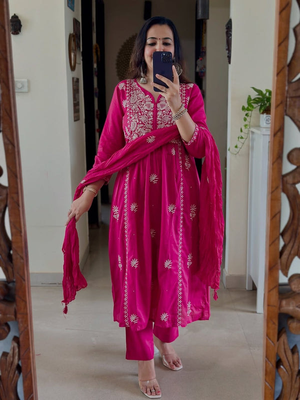 Pure Cotton Mal ANARKALI 3PCS EMBROIDERY SET
