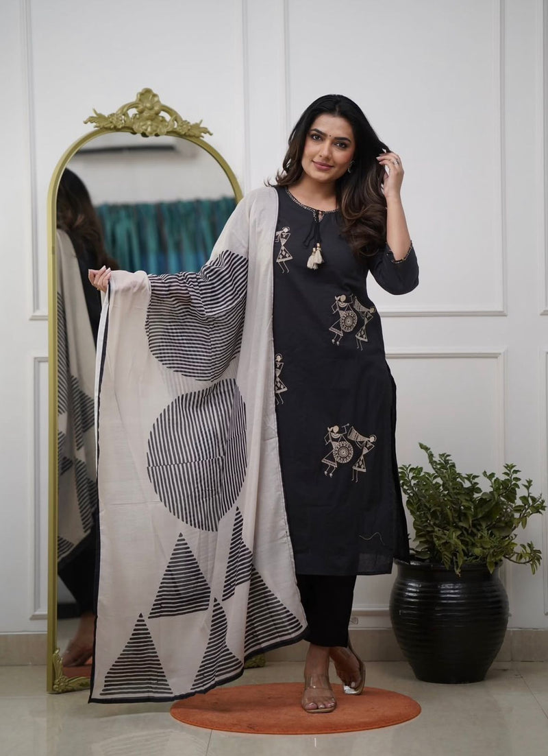 Beautiful Pure Cotton Kurti Pant Dupatta Set