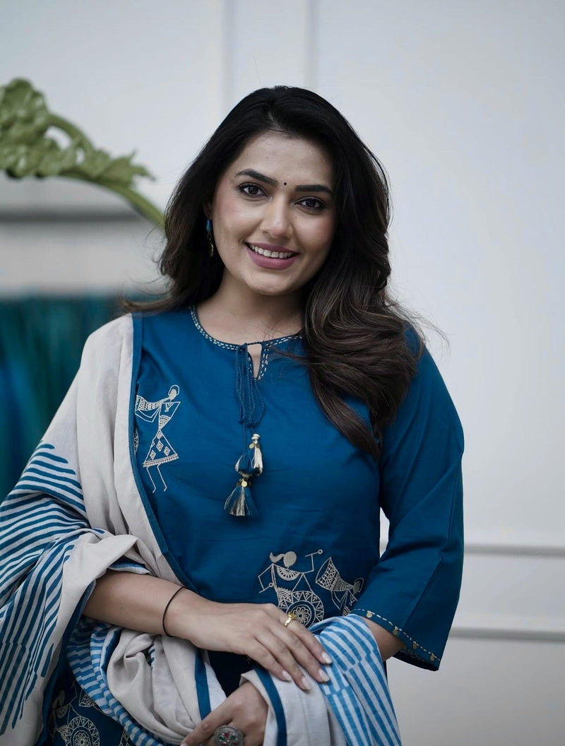 Beautiful Pure Cotton Kurti Pant Dupatta Set