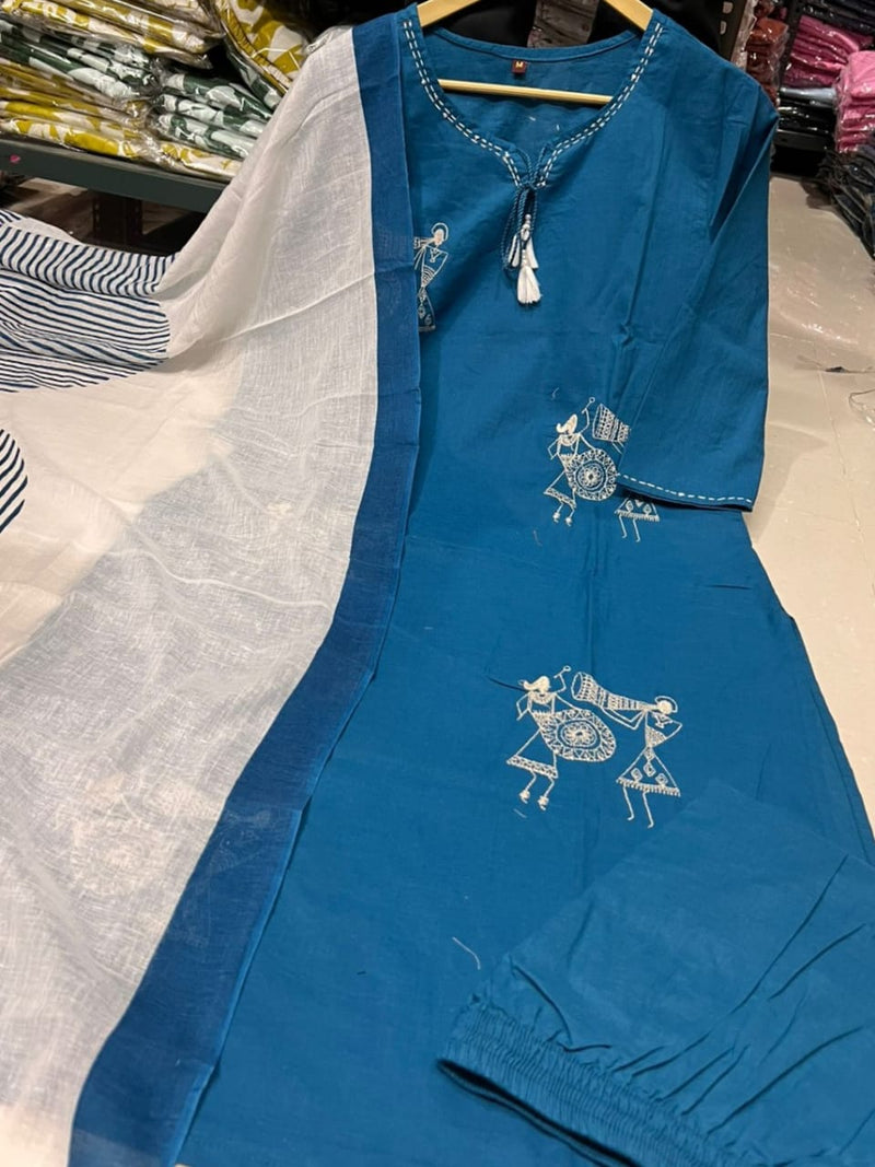 Beautiful Pure Cotton Kurti Pant Dupatta Set