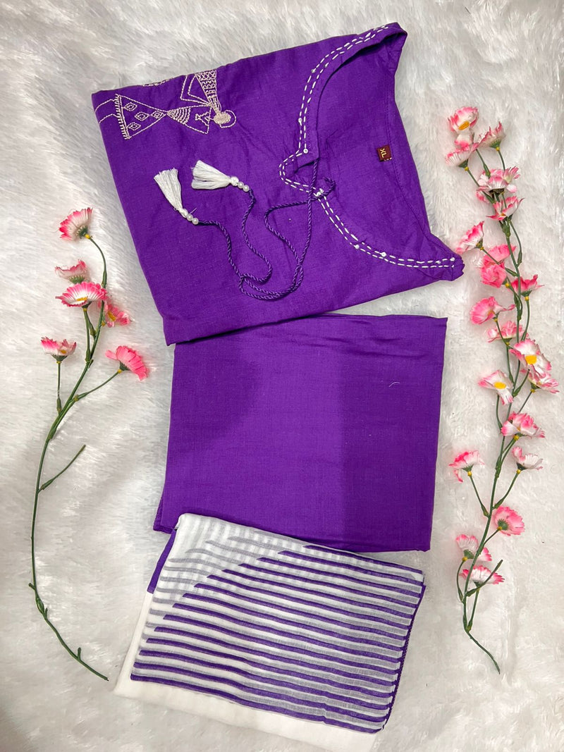 Beautiful Pure Cotton Kurti Pant Dupatta Set