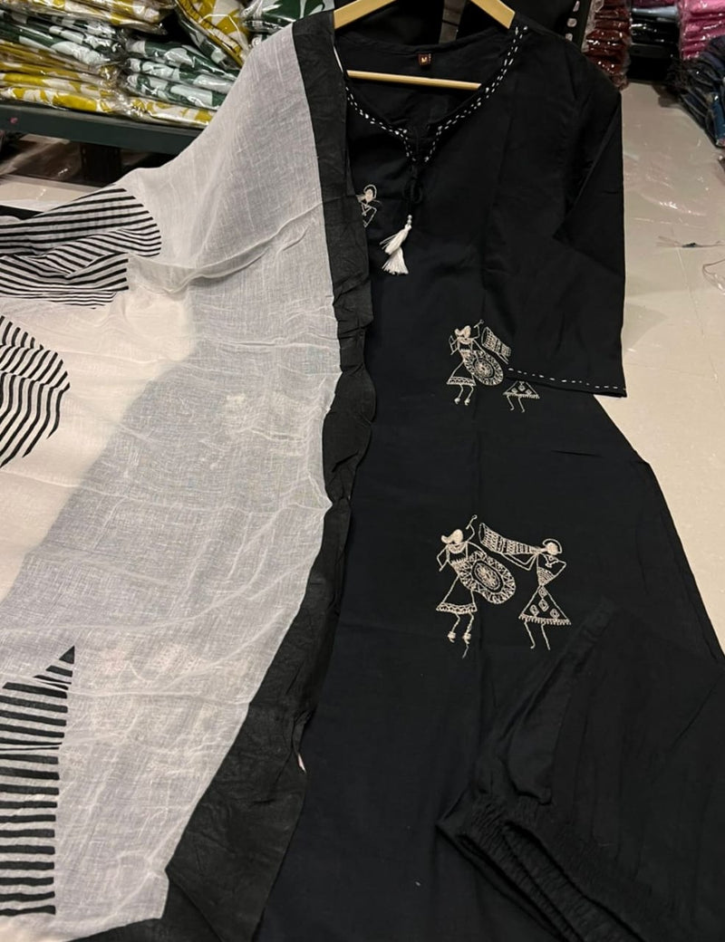 Beautiful Pure Cotton Kurti Pant Dupatta Set