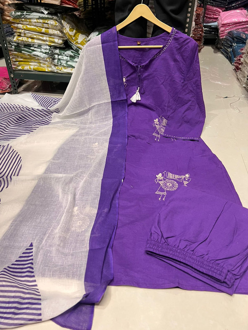 Beautiful Pure Cotton Kurti Pant Dupatta Set