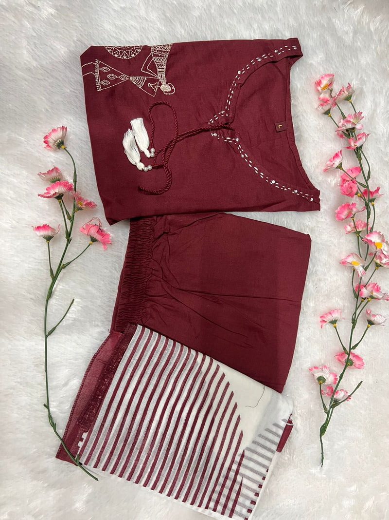 Beautiful Pure Cotton Kurti Pant Dupatta Set