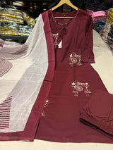 Beautiful Pure Cotton Kurti Pant Dupatta Set
