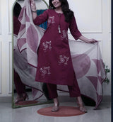 Beautiful Pure Cotton Kurti Pant Dupatta Set