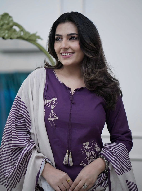 Beautiful Pure Cotton Kurti Pant Dupatta Set