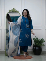 Beautiful Pure Cotton Kurti Pant Dupatta Set