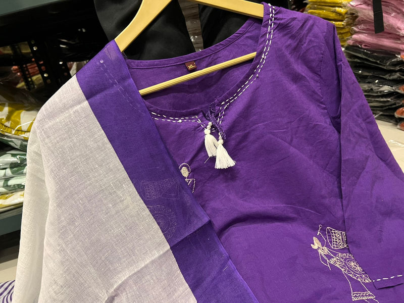 Beautiful Pure Cotton Kurti Pant Dupatta Set