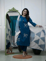 Beautiful Pure Cotton Kurti Pant Dupatta Set