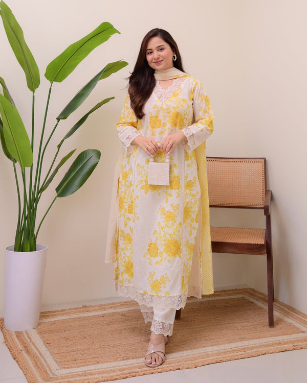 Premium Pure Cotton Fabric Straight Kurta Style Set