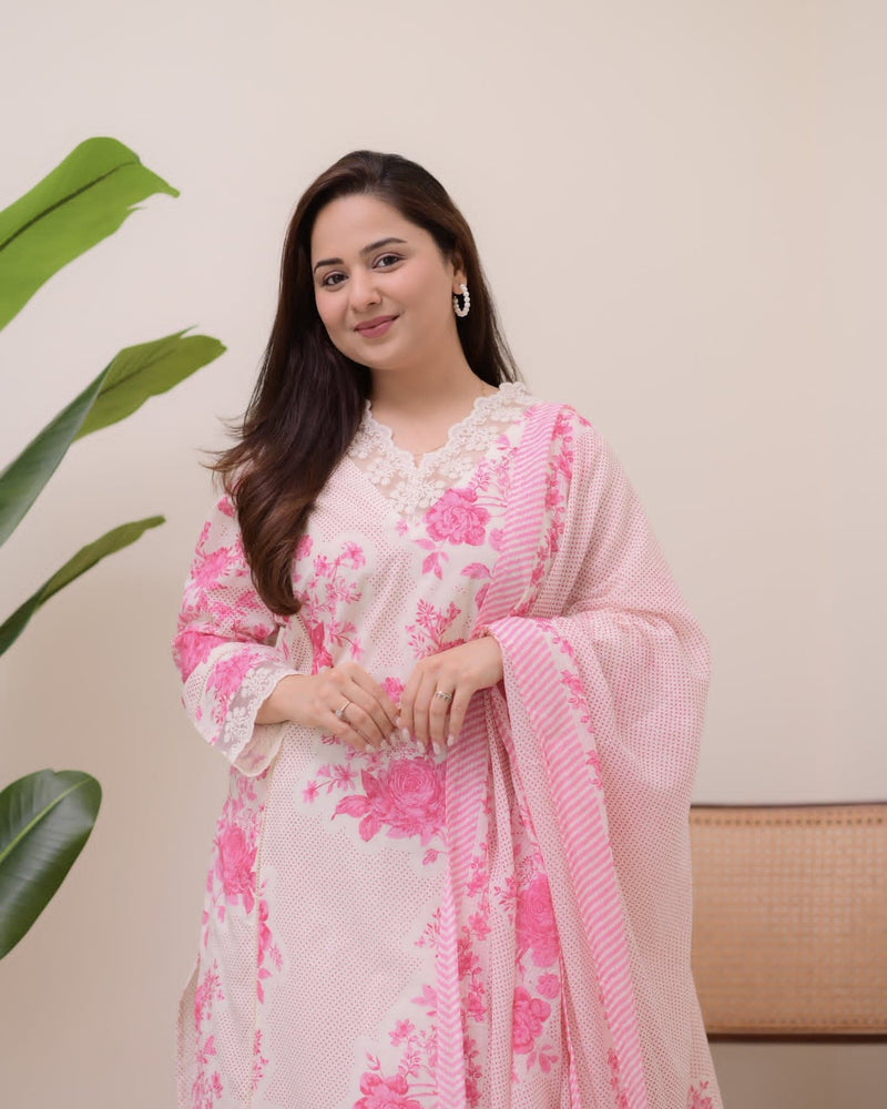 Premium Pure Cotton Fabric Straight Kurta Style Set