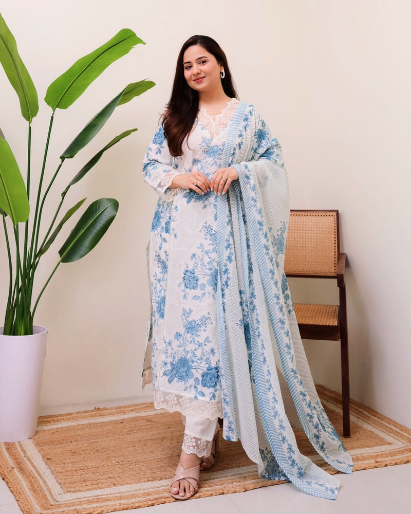 Premium Pure Cotton Fabric Straight Kurta Style Set