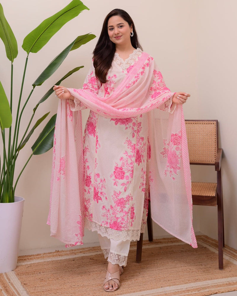 Premium Pure Cotton Fabric Straight Kurta Style Set