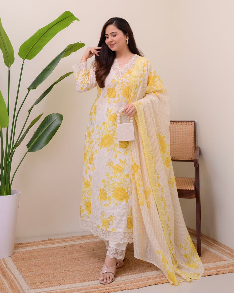 Premium Pure Cotton Fabric Straight Kurta Style Set