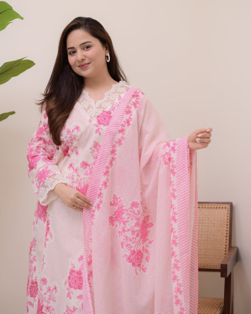 Premium Pure Cotton Fabric Straight Kurta Style Set