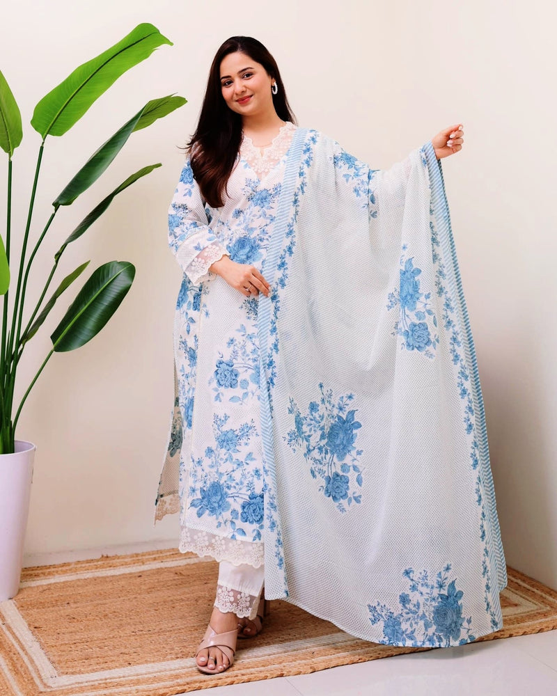 Premium Pure Cotton Fabric Straight Kurta Style Set