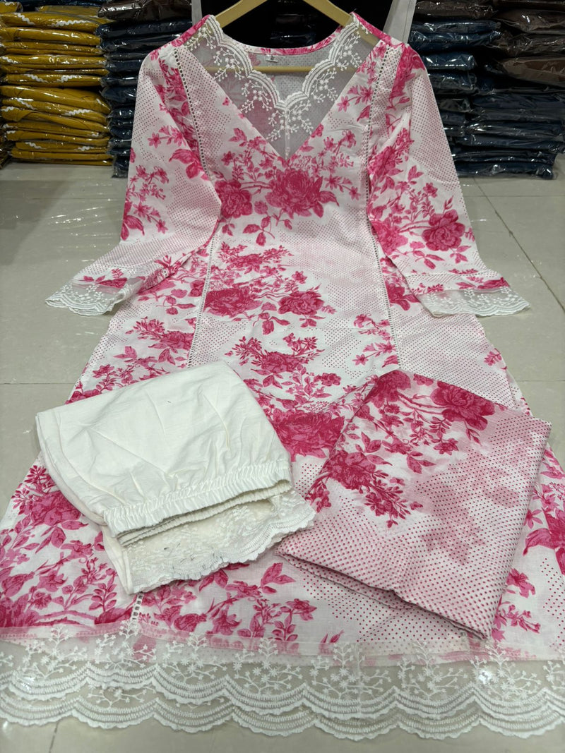 Premium Pure Cotton Fabric Straight Kurta Style Set