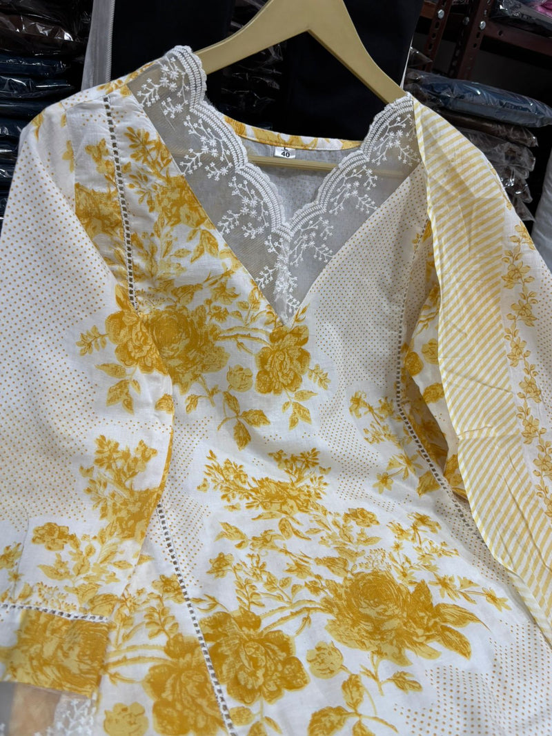 Premium Pure Cotton Fabric Straight Kurta Style Set
