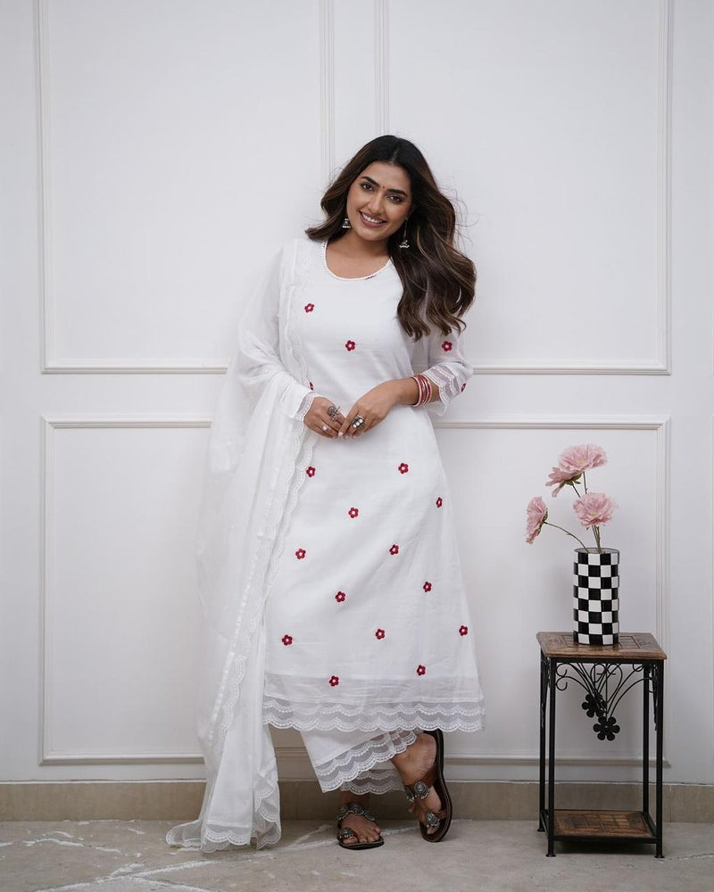 Pure Cotton  Straight Kurti pant dupatta Set