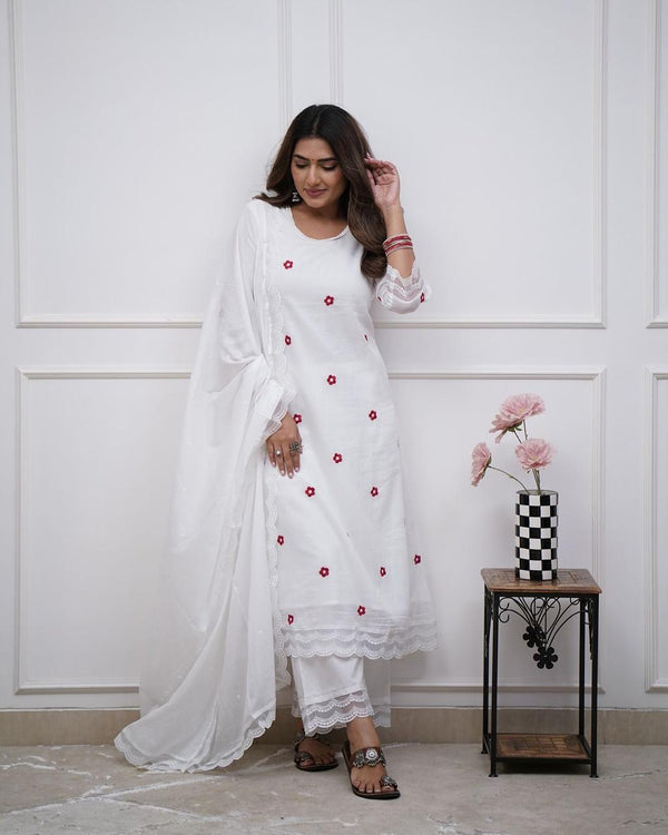 Pure Cotton  Straight Kurti pant dupatta Set