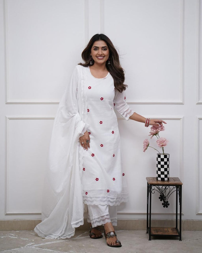 Pure Cotton  Straight Kurti pant dupatta Set