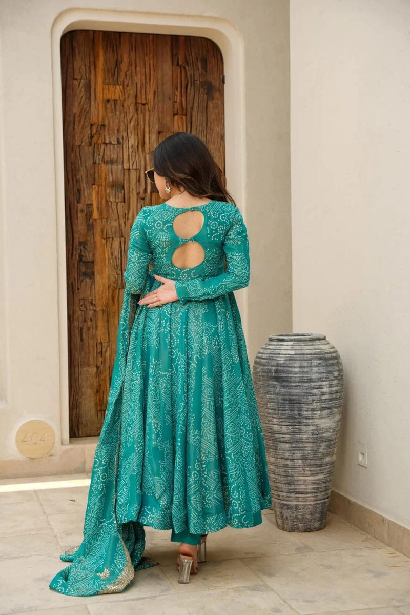 Pure Cotton  Bandhani Anarkali Dupatta Set