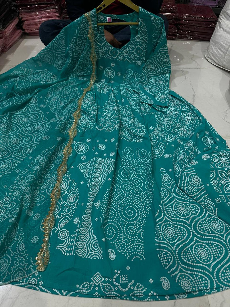 Pure Cotton  Bandhani Anarkali Dupatta Set