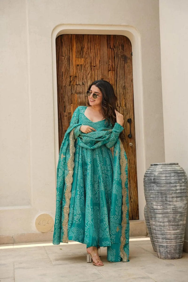 Pure Cotton  Bandhani Anarkali Dupatta Set