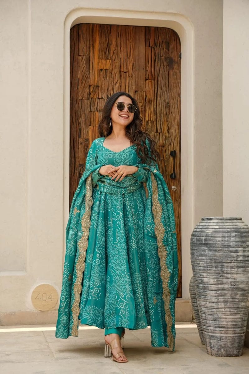 Pure Cotton  Bandhani Anarkali Dupatta Set