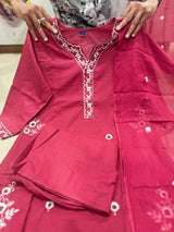 heavy original embroidery and floral print Abstract Floral Cotton Suit Set