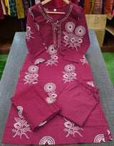 Pure Fine Cotton Add Work  kurti pant dupatta set