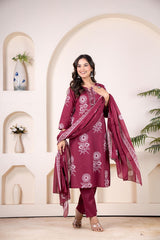 Pure Fine Cotton Add Work  kurti pant dupatta set