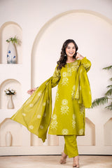 Pure Fine Cotton Add Work  kurti pant dupatta set